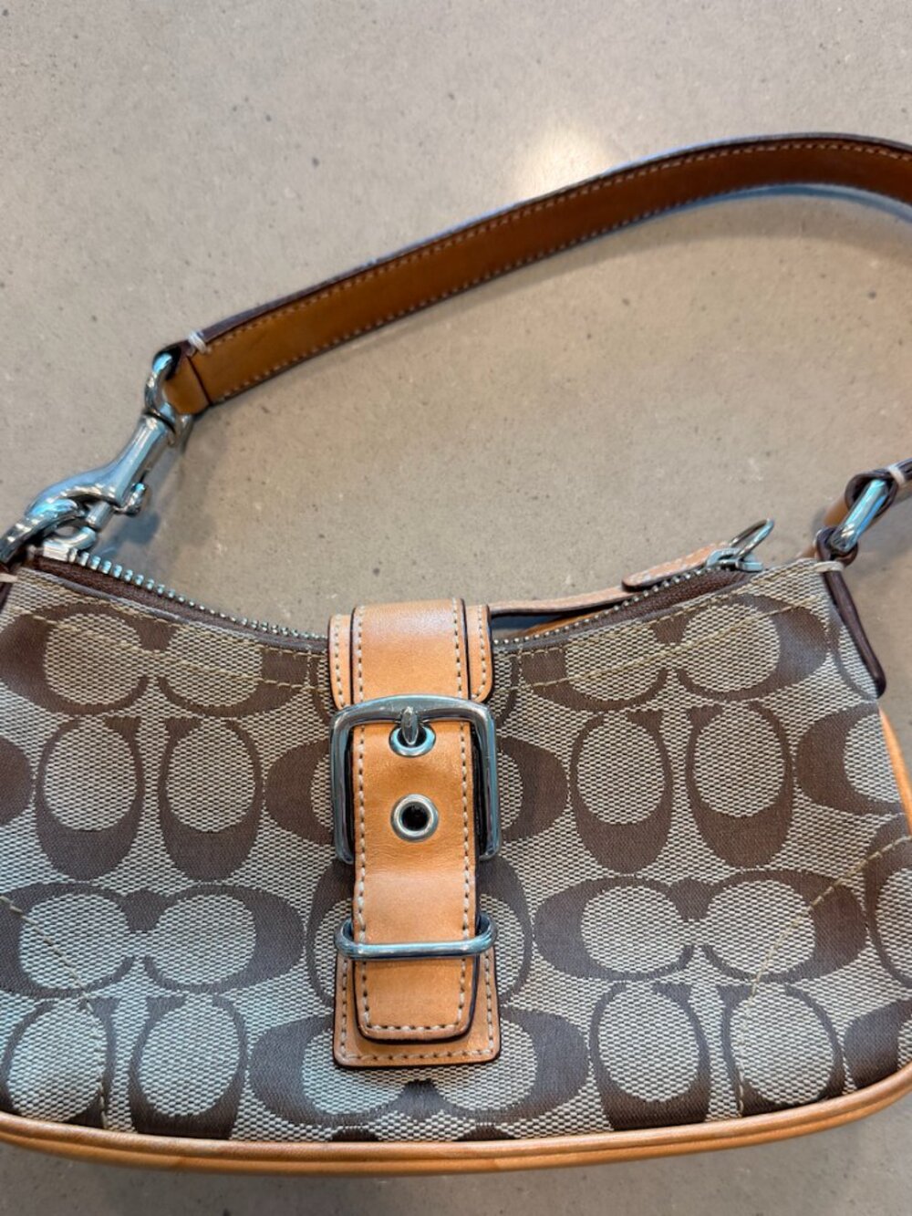 Coach Vintage 6362 Signature Demi Buckle Mini Shoulder Bag Brown Soho Baguette